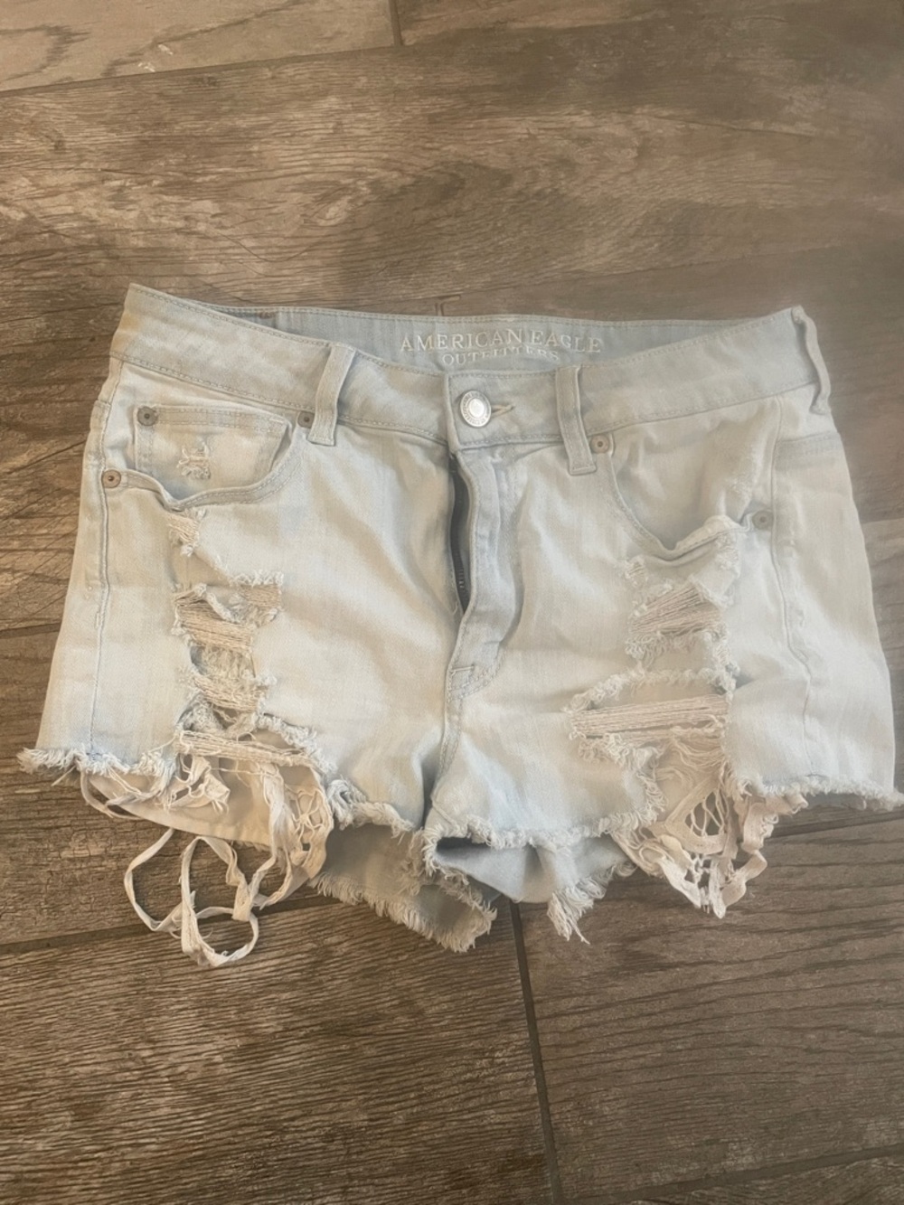 American Eagle Outfitters Pale Blue Ripped Denim Cutoff Shorts